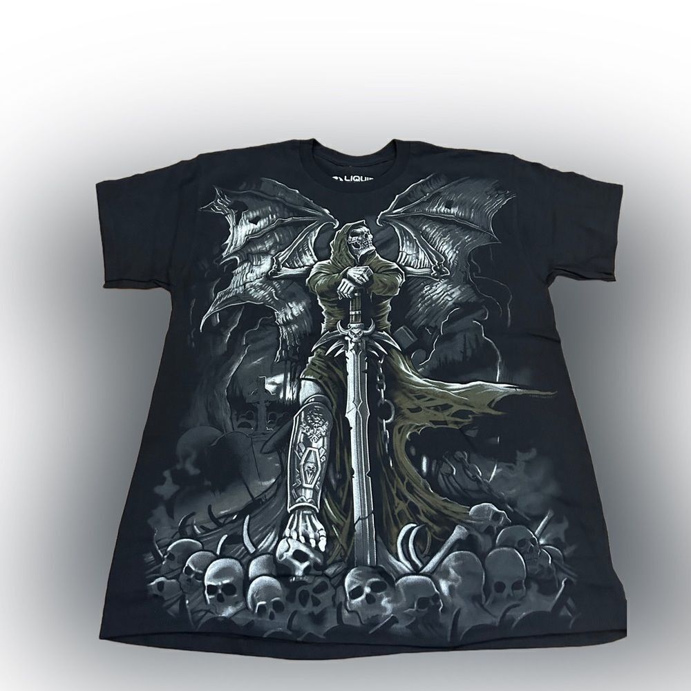 Liquid Blue Gravestone Reaper Dark Fantasy Tshirt NWOT